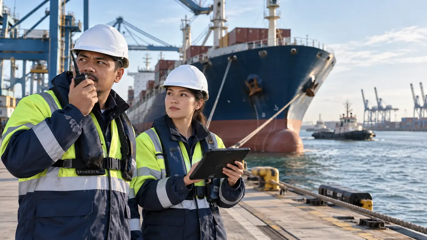 Malaysian port agency professionals coordinating vessel operations